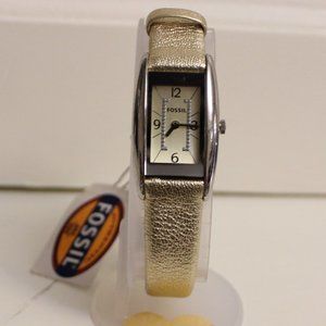 Authentic Fossil Gold Genuine Leather Band Women's Square Face Watch ESB2708